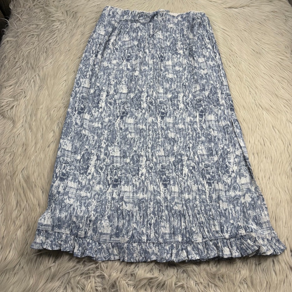 NWT Lush Women's‎ L Blue Floral Pleated Midi Maxi Skirt Cottagecore Boho Ruffle